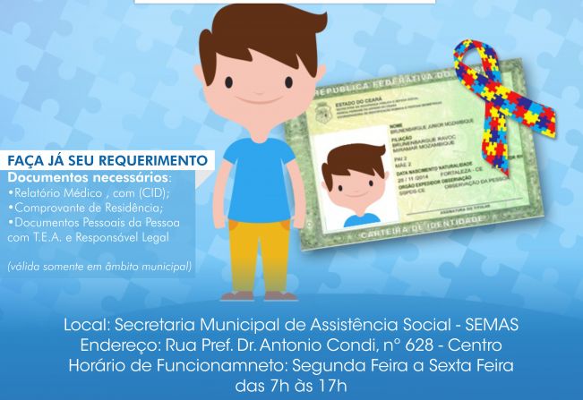 Emissão da Carteira de Identificação da Pessoa com Transtorno do Espectro Autista está disponível