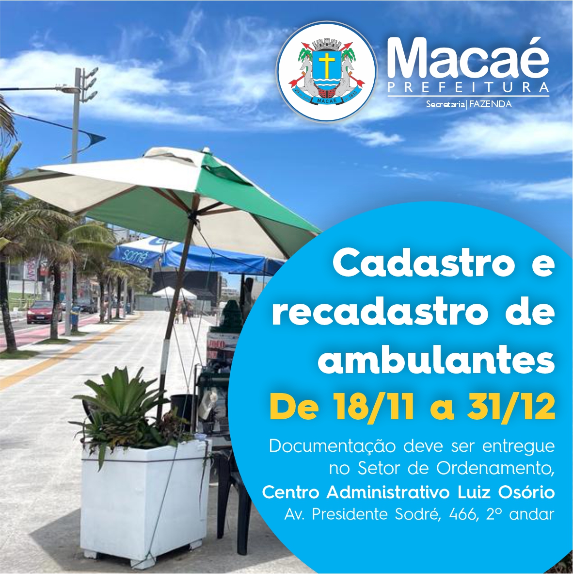 Posturas realiza cadastro e recadastro de ambulantes a partir do dia 18 de novembro